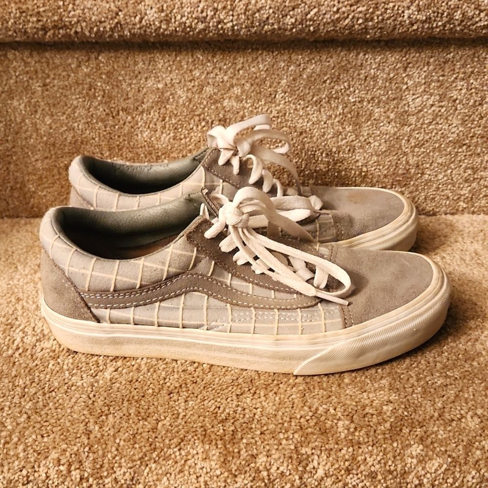 Vans Old Skool Gray & White Print Sneakers w/ Gray Faux Suede Accents M 5 W 6.5